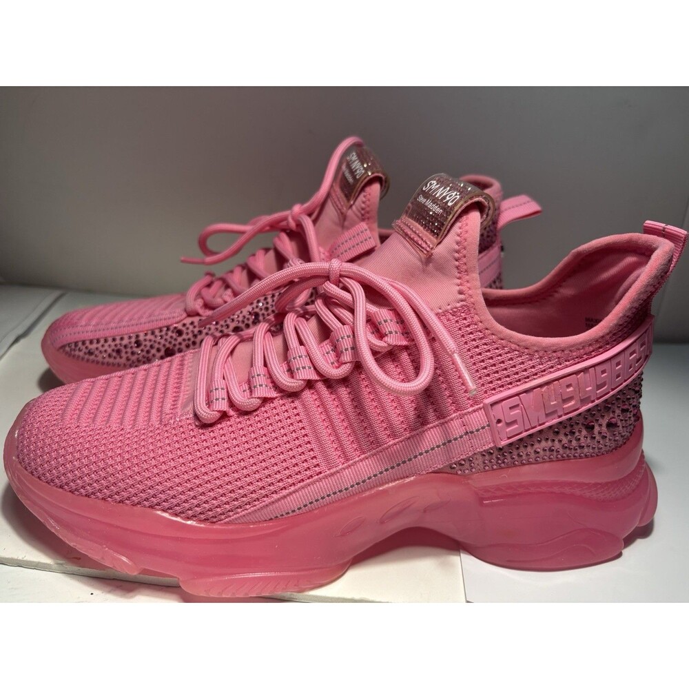 STEVE MADDEN MAXIMA PINK BLUSH RHINESTONE PLATFORM CHUNKY SNEAKERS WOMEN SIZE 11